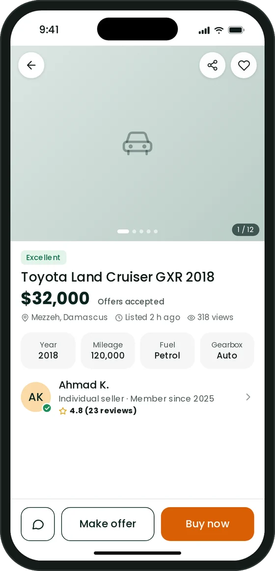 A car listing in the app