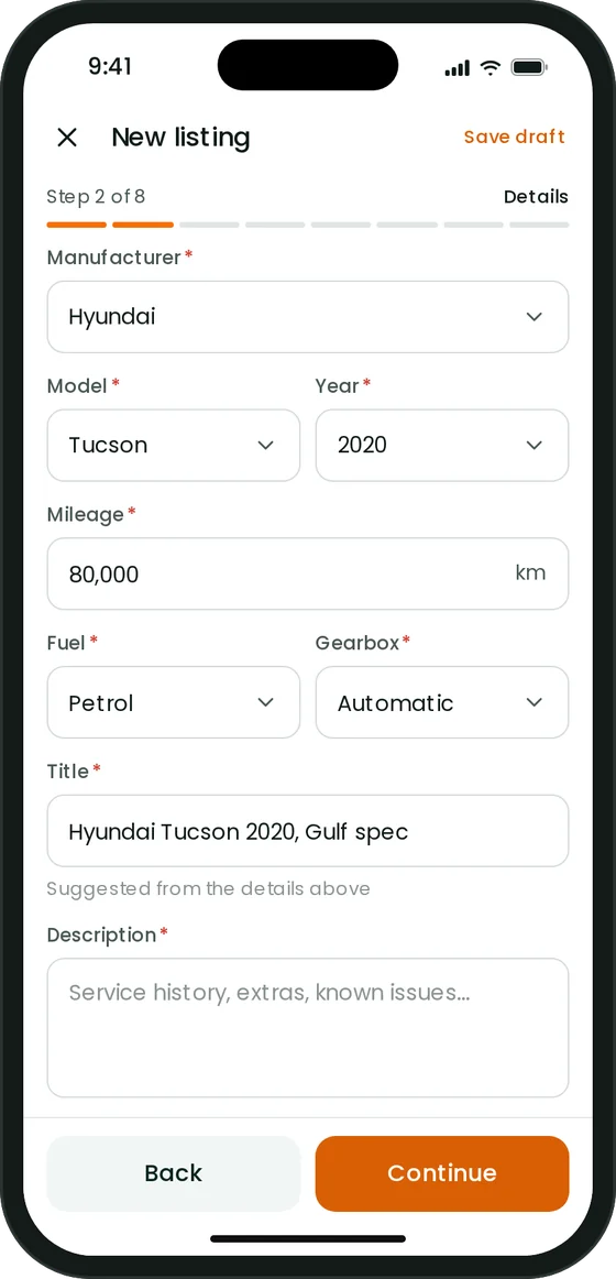 Creating a listing in the app