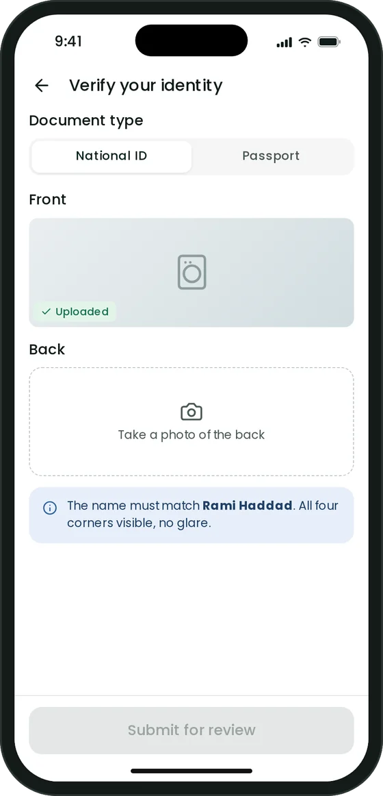 Identity verification in the app